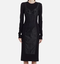 Dolce & Gabbana Women Black Knit Bustier Corset Silk Midi A-Line Dress Size 36