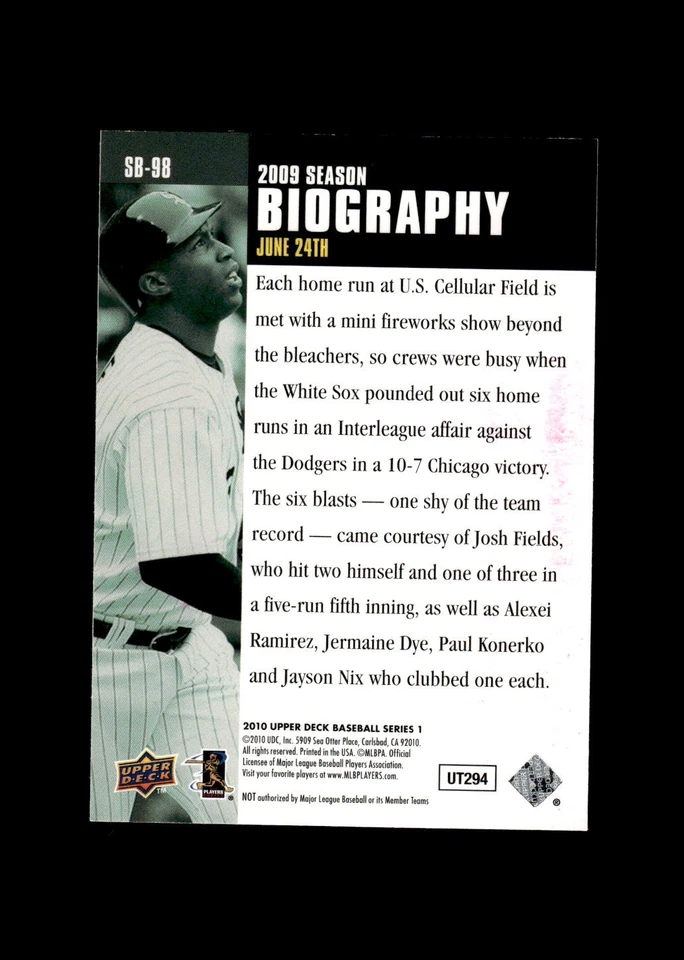 2010 Upper Deck Season Biography #SB-98 Jermaine Dye Chicago White Sox - Image 2 of 2