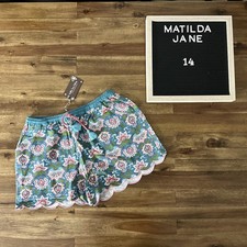 NWT Matilda Jane Enchanted Garden Lake Marble Rayon Linen Floral Blue Shorts 14