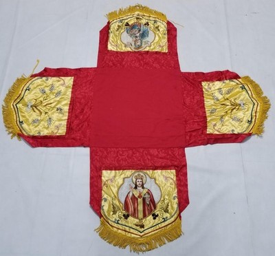 Antiker französischer bestickter katholischer Humeralschleier/Altardossal Seide 126 x 127 cm