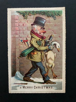 Viktorianische Weihnachtsgrußkarte grausige tote Gans