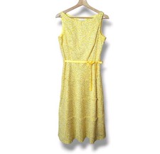 Liz Claiborne Yellow Floral Dress Ruffled 100% Cotton Satin Bow Size 10