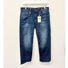 R13 Boy Dark Wash Denim Frayed Hem Straight Leg Crop Jeans Blue Women's Size 29