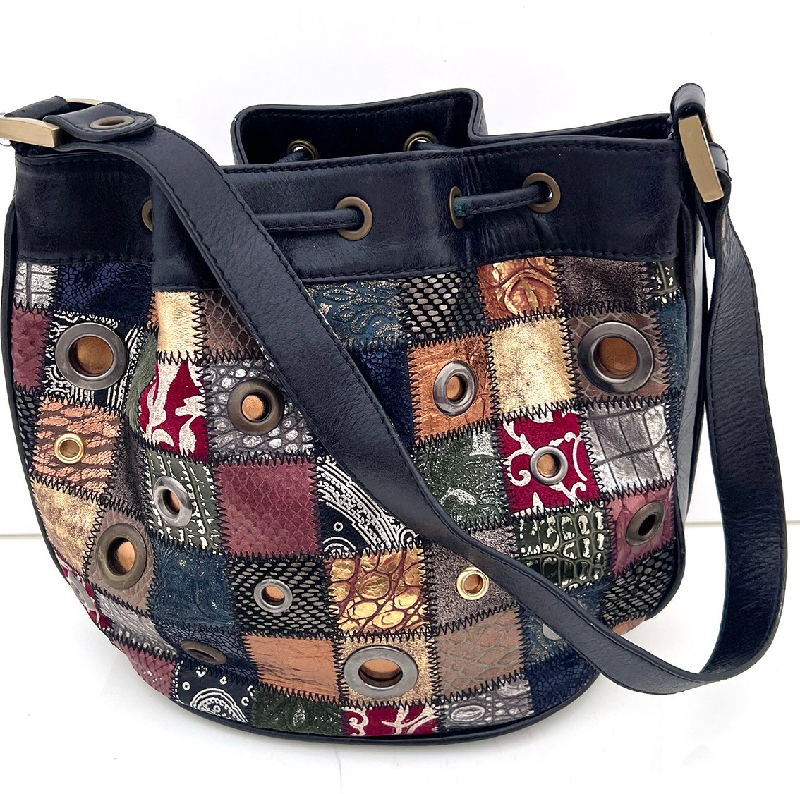 Archival Braccialini Leather Patchwork Mosaic Tot… - image 2
