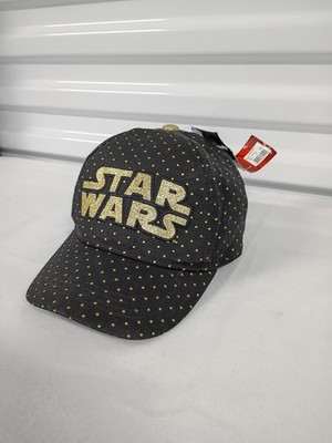 Star Wars Hat Glitter Black and Gold Logo Strapback Baseball Cap RARE!