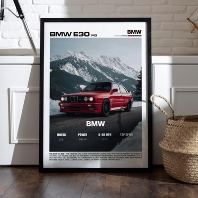 BMW M3 E30 Poster Classic Car Wall Art Vintage Motorsport Print Decor