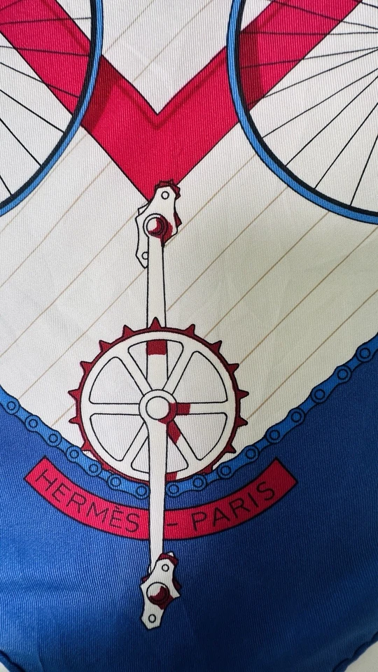 HERMES RARE Carre 90 Les Becannes Bicycles Vintage Blue Silk Scarf - Image 3 of 4