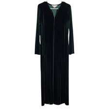 Diamond Tea Velour Robe Size S Zip Front Slit Pockets V-Neck Lounge Green
