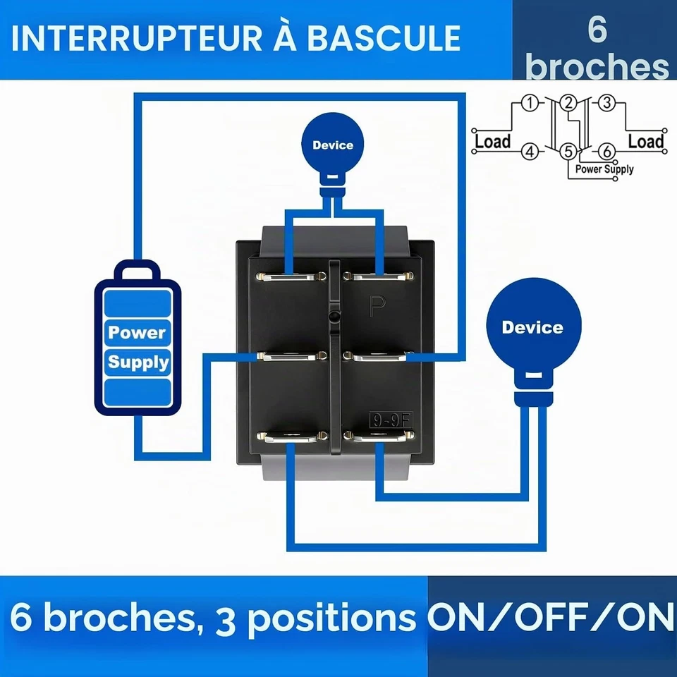 Interrupteur à bascule Heschen ON-OFF-ON DPDT 16A 250VAC Lot de 2 - Photo 3/4