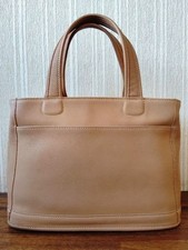 Coach USA Vintage Mini Tote Satchel Beige Leather Front Pocket Auth