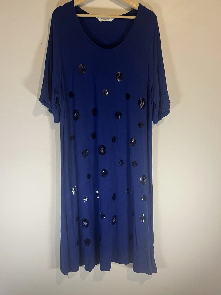 Virtuelle Taking Shape Sz M Royal Blue Viscose Sequinned Sh Sl Midi Dress - image 2 of 4