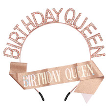 Birthday Queen Crown Sash for Women Rose Gold Birthday Tiara for Girls Birthda