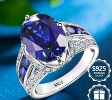 925 Sterling Silver Plated Women's Ring with Blue Cubic Synthetic Zirconia Sz 7