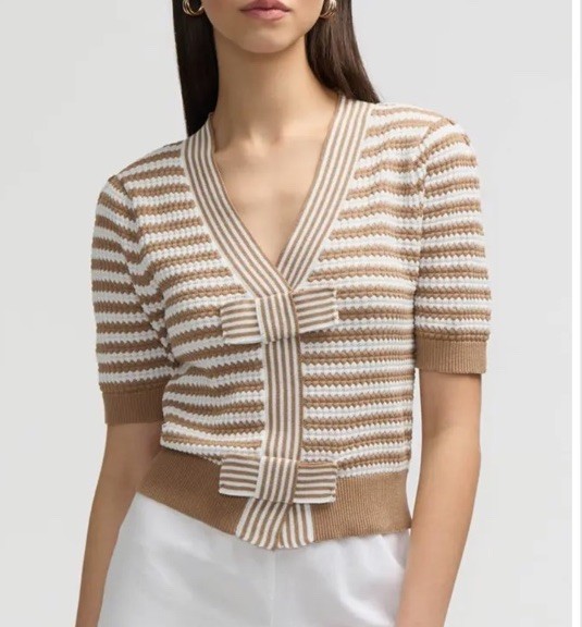 NVLT Brown and White Striped Knit Sweater Top Medium NEW