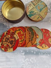 Vintage Alan Chan Creations podstawki ilość 6 korkowych z blachy orientalny design