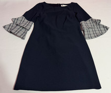 Eliza J Size 8 Knee Length 3/4 Sleeve Dress Blue Plaid Sleeve