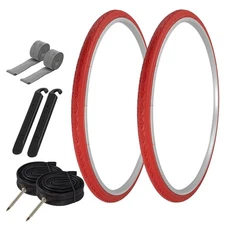 PRO+ TIRES 700 x 28 Red G-5013 W/ TUBES, RIM STRIPS, & TIRE LEVERS 60mm Presta