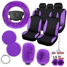 17 Pcs Fluffy Car Seat Cover Full Set for Women Fuzzy Car Decor Purple