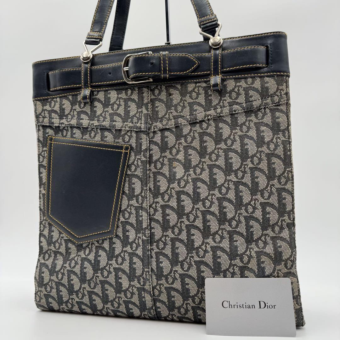 Dior Trotter Pocket Tote Bag in Navy Blue Luxury Leather Handbag