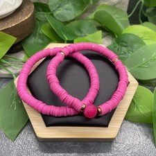 2 PC Set Heishi 7 Plus Stretch Bracelet Polymer Clay Beads Stone B8177
