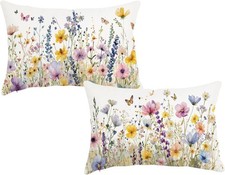 Spring Summer Throw Pillow Covers 12x20 Inch Set of 2 Floral Outdoor Lumbar