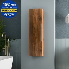 Image of 1200 x 350mm Fluted Wall Mounted Tall Bathroom Cabinet Storage Cupboard Walnut