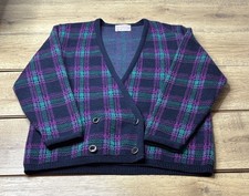 Vintage 70s PENDLETON Virgin Wool Plaid Cardigan Sweater Womens PMed Green USA