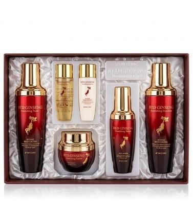 3W Clinic Red Ginseng Nourishing Toner Emulsion Serum Cream 4-Set [K-Beauty]
