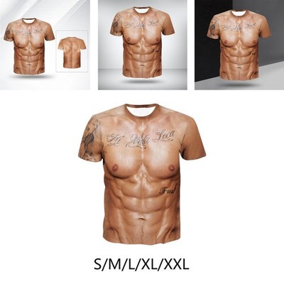 Herren Kurzarm T-Shirt mit lustigem 3D Muskelprint