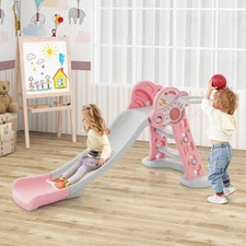 NNECW Folding Slide Playset with Basketball Hoop and Small Basketball for Kids-P