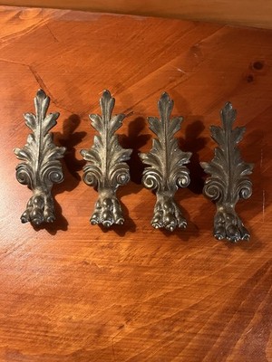 Set of 4 Antique Cast Brass Acanthus Leaf Claw Foot Furniture Feet c1880-1920