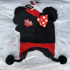 Girl's Youth Disney Junior Minnie Mouse Beanie Hat and Gloves Set . New With Tag