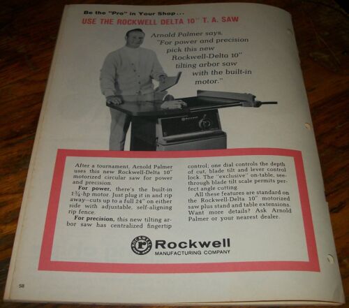 SCARCE VINTAGE 1967 ARNOLD PALMER ROCKWELL DELTA 10" T.A. SAW ADVERTISEMENT - Picture 2 of 2