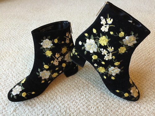 Black Velvet Embroidered Boots, Size 