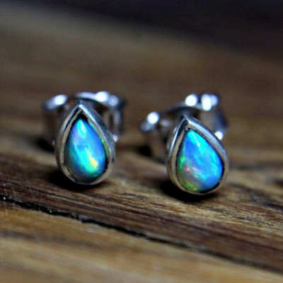 100% Original Fire Opal Pear Gemstone 925 Sterling Silver Women Stud Earrings