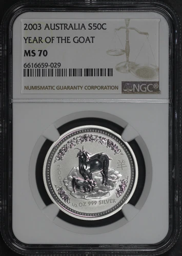 2003 Australia 50C Silver Lunar Series Year Of The Goat 1/2 oz NGC MS-70