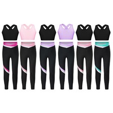 Kids Girls Outfits Cross Back Dancewear Crop Top Set Keyhole Costume Sports