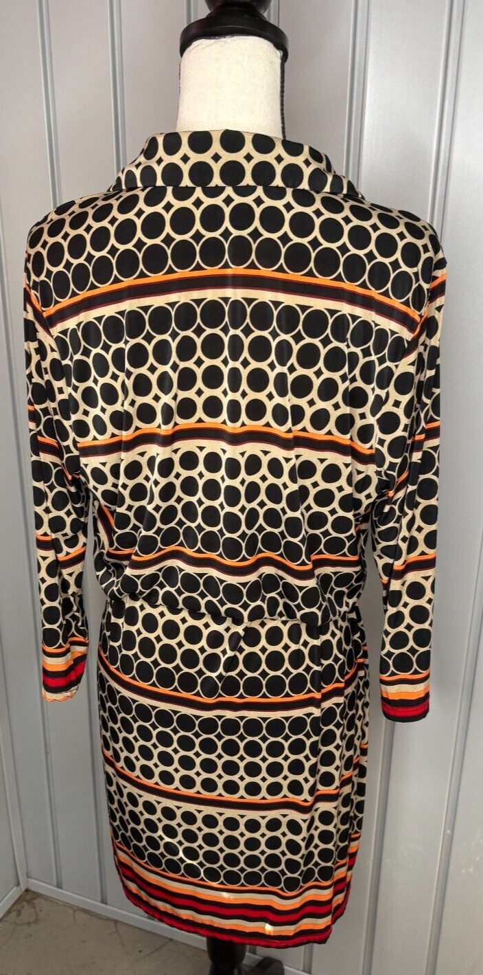 Jennifer Lauren Plus Dress Sz 1x Polyester Spandex Brown Geometric Long Sleeves