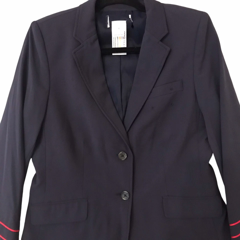 American Airlines Lands End 海军蓝西装外套全新无标签红色条纹女式 8 码 — 第 3/4 张图片