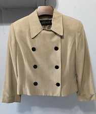 LINDA ALLARD ELLEN TRACY Silk Blazer Jacket Tan Short Lined Size 8