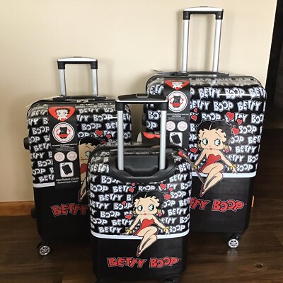 Betty Boop 30” 25” 21” Luggage Suitcase Black White Spinner Hard