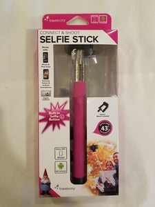 TRAVELOCITY CONNECT & SHOOT  PINK BUILT IN BUTTON SELFIE STICK 43" EXTENSION NEW