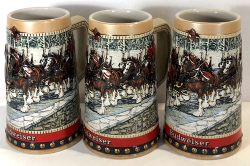 1988 Budweiser Clydesdale Collector's Series Anheuser Busch Bier Stein Krug X3