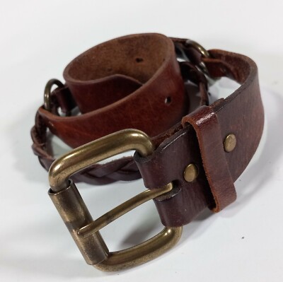 Nine West Distressed 100% Genuine Brown Leather Belt Sits Low on Waist Nine West Leather Belt Small 32 34 Roller Buckle Distressed  main image 3