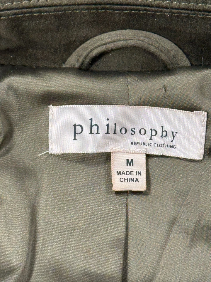 Abrigo Philosophy Mujer Mediano Verde Oliva Imitación Cuero Gamuza Moto Chaqueta Foto 2 de 4