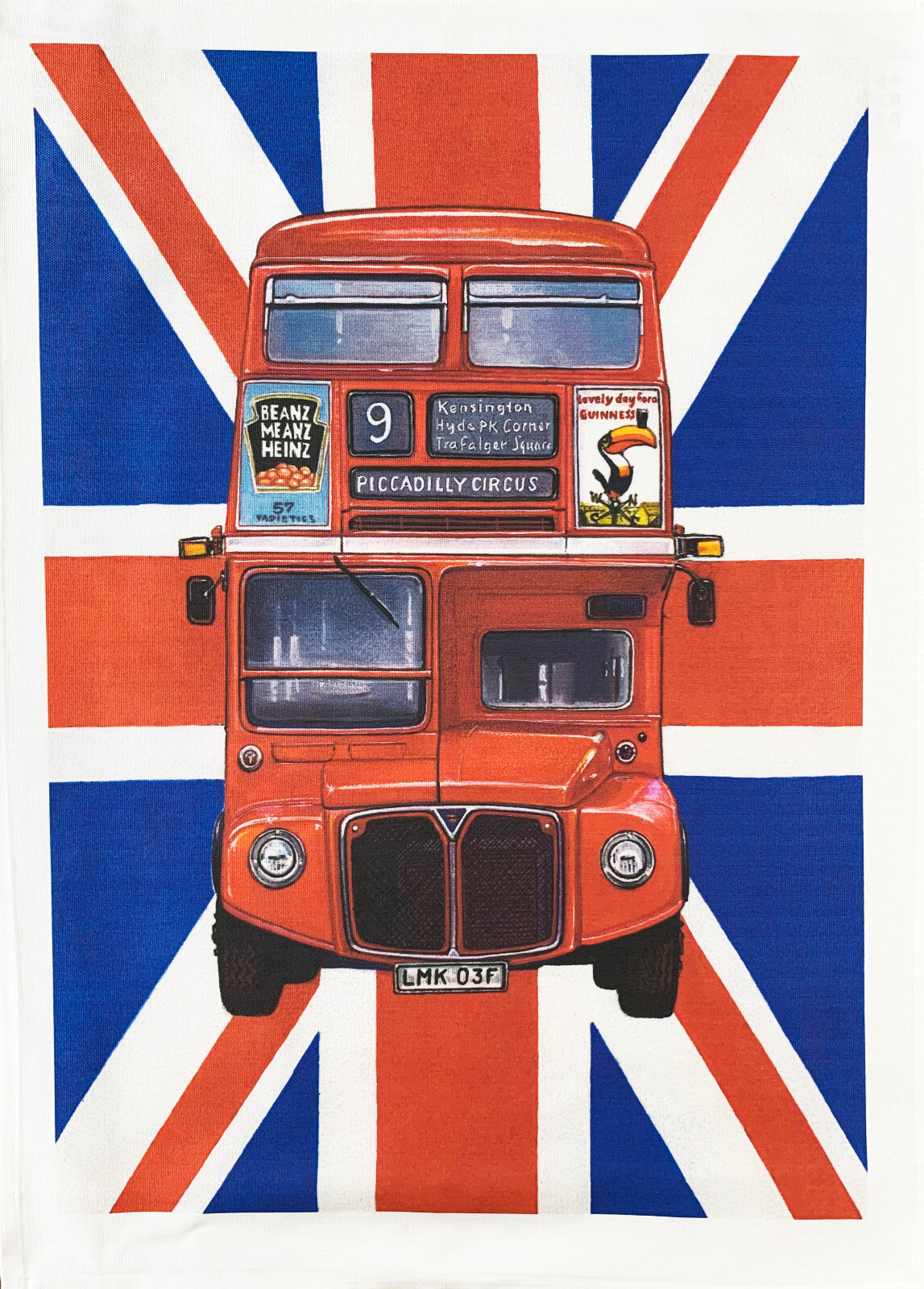 London Routemaster Bus Tea Towel, large, colourful, machine washable, cotton,