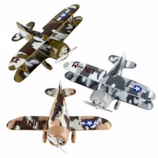 RI Novelty - Pull Back Die-Cast Metal Vehicles - SET OF 3 CAMO PLANES (6.5 inch)