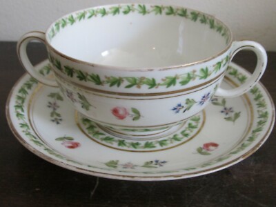 JPL Limoges France Handpainted Cream Soup Cup And Saucer Roses Gold 