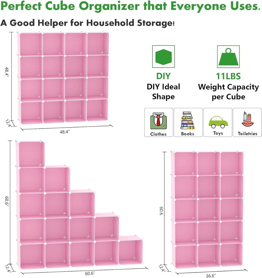 Modern 16-Cube Plastic Storage Organizer - Customizable Cherry Blossom Pink - Image 4 of 4