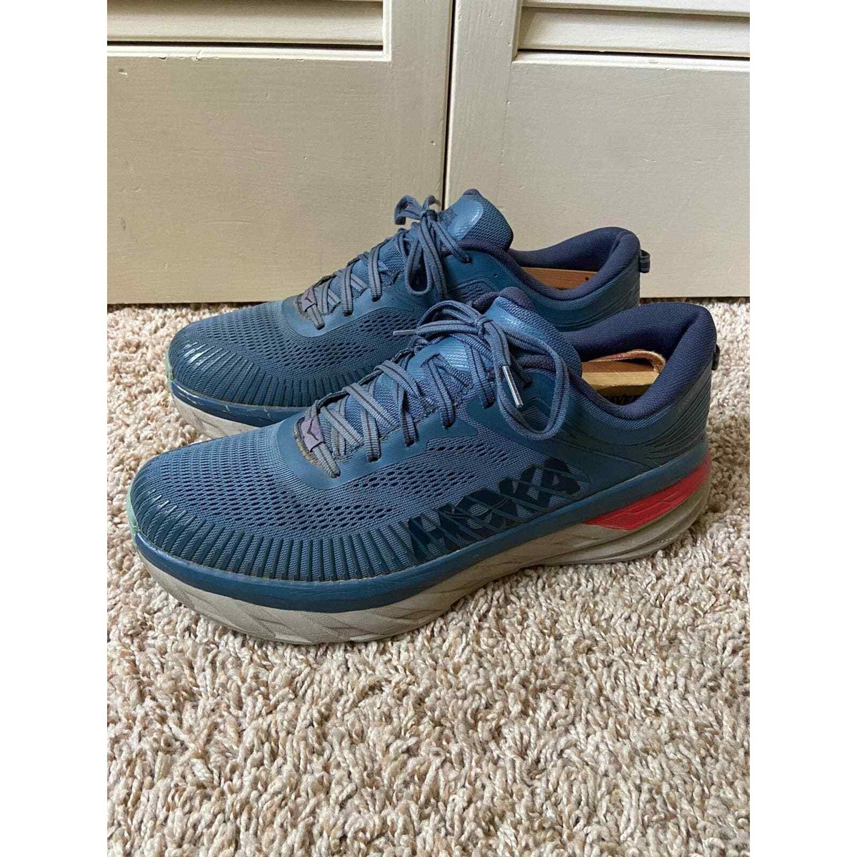 Hoka One One M Bondi 7 Real Teal Blue Red Running Shoes  display picture 1